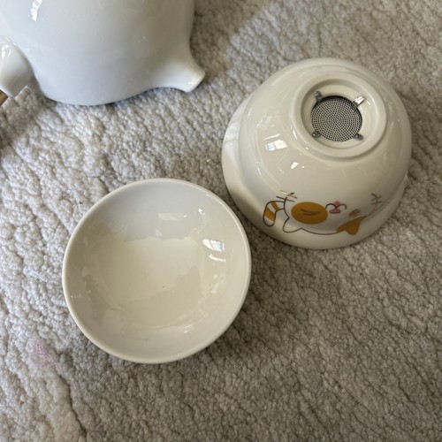Tragbare Gongfu Chinesische Katze Motiv Porzellan Teekanne mit Griff Einzelportion - Bild 4 von 8