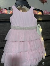Pink Girls Sleeveless Tulle Tutu Party Dress with Layered Pearl Accents