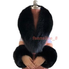 Women's Real Fox Fur Collar Scarf Warm Winter Scarves Shawl Wrist Cuffs One Set