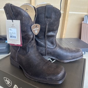 Bottes de cowboy western Ariat Rambler en cuir pleine fleur pour hommes - Brun - Carré - ATS