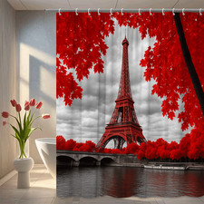 Eiffel Tower Red Shower Curtain - Paris Decor - Waterproof Fabric