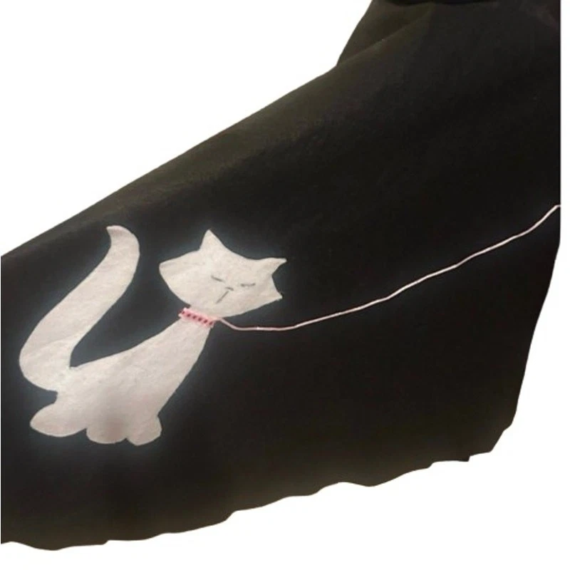 Falda caniche circular de lana de fieltro negro vintage hecha a mano de los años 50 con gato blanco felino Foto 3 de 4