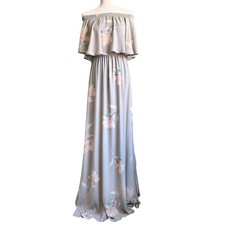 Show Me Your MuMu Tropical Floral Off-Shoulder Gray Maxi Dress Size Medium EUC