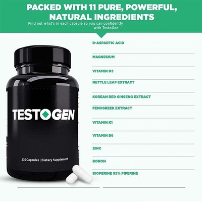 TESTOGEN Capsules - Contains Vitamins B6, D3, K1, Natural High - 120pcs