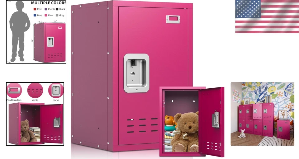 Gabinete de almacenamiento compacto rosa con bloqueo de 15"x15"x24" - Organizador duradero para niños Foto 2 de 4