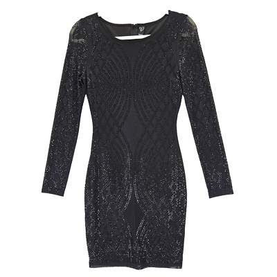 rhinestone mesh long sleeve bodycon dress Windsor Evening Bodycon Dress Size S Black Sheer Mesh Rhinestone Long Sleeve  Min