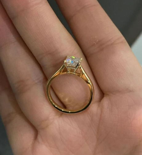 1.50Ct Princess-Cut VS1 Lab Grown Diamond Solitaire Wedding Ring 14K Yellow Gold - Picture 2 of 4