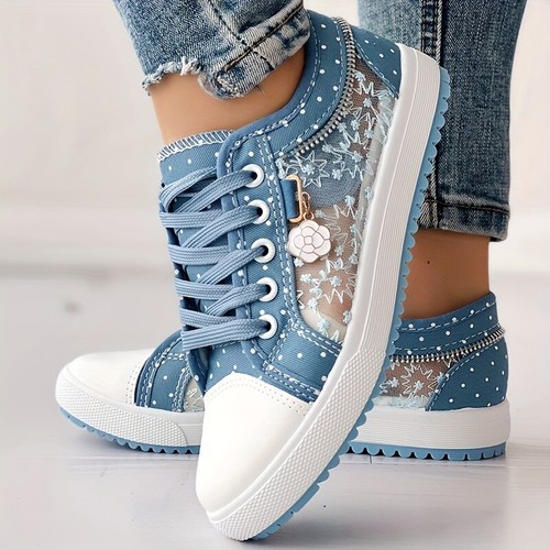 Leichte atmungsaktive Damen-Mesh-Sneaker Freizeit runde Spitze Schnürschuhe - Bild 2 von 28