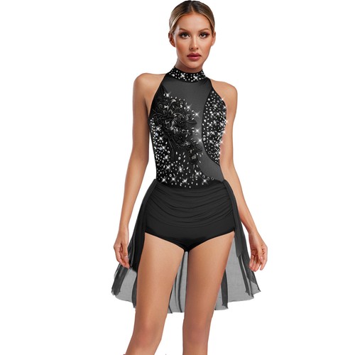 Lyrisches Tanzkleid mit Applikation für Damen unregelmäßig Tüllrock Turnanzug Tanzkostüm - Bild 18 von 86
