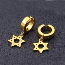 Gold Jewish Star of David Drop Dangle Hoop Earrings Men's Women's Jewelry Gift