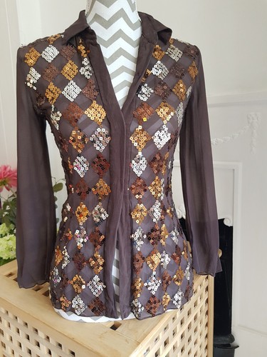 Vintage Y2K Ronit Zilkha Silk Blouse, Size UK 8-10 Harlequin Sequin - 第 1/18 張圖片