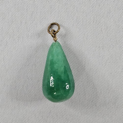Vintage Jade Color Tear Drop Pendant For Necklace Very Old 1 5/8" 13.1g READ