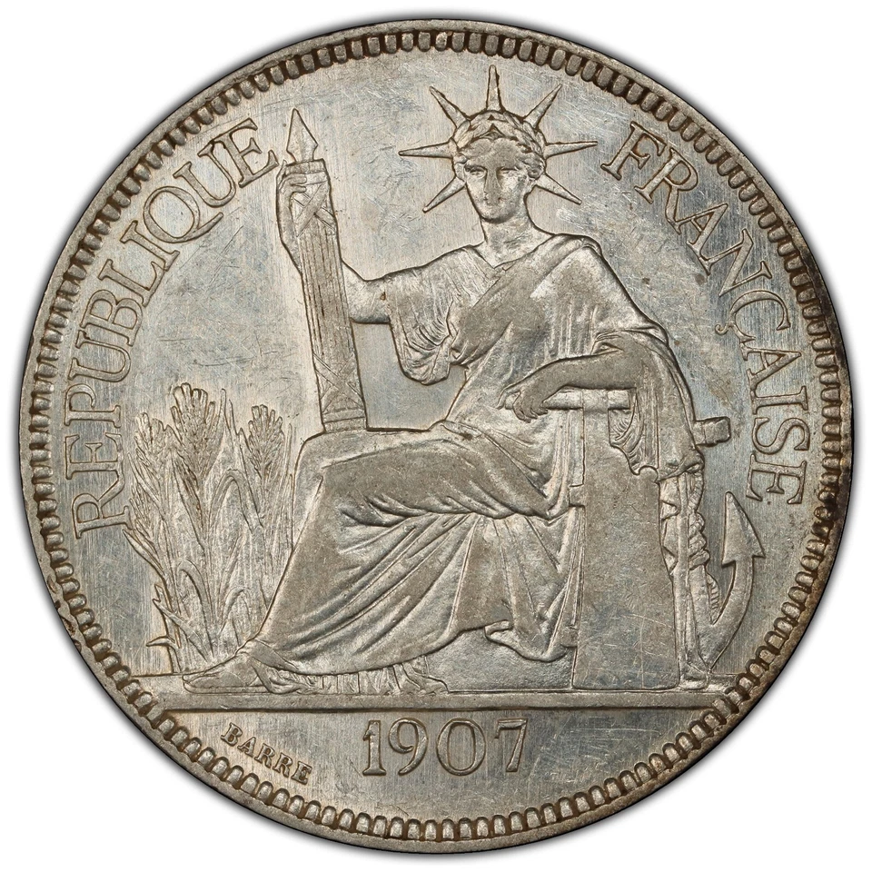 1907-A French Indo-China 1 Silver Piastre PCGS AU detials - Image 4 of 4