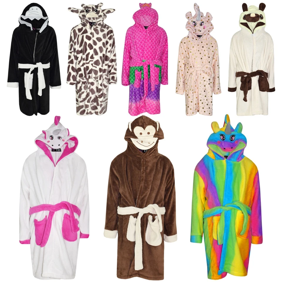 A2Z 4 KIDS® Kids Girls Bathrobe 3D Animal Dressing Gown Fleece Nightwear Loungewear 2-13 Yrs