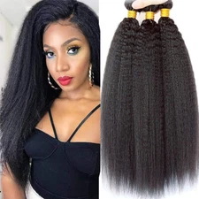 Brazilian Kinky Yaki Straight Wave Human Hair Extensions Bundle Hair Weave Weft