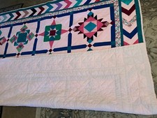 Gorgeous Handmaid Quilt 96" x 78" Geometrical Patterns On Pink Background