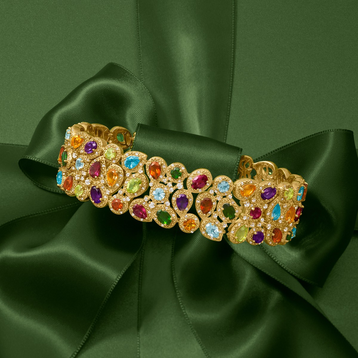 25.10 ct. t.w. Multi-Gemstone 3-Row Bracelet in 18kt Gold