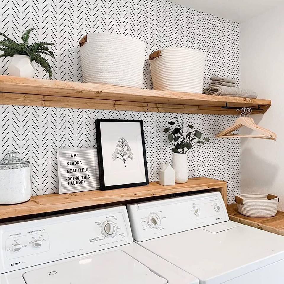 Orainege Black and White Peel Stick Wallpaper 17.7" x 118.1", Black