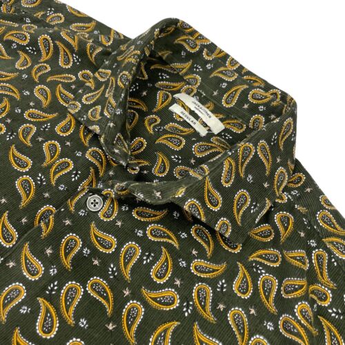 Jack & Jones Men's Corduroy L/S Button Shirt Green/Yellow Paisley • Large