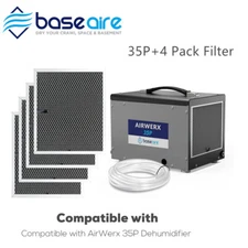 BaseAire AirWerx 35P 70 Pint Dehumidifier w/Pump & Hose for Basement 5Y warranty
