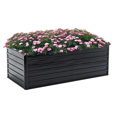 6x3x2ft Galvanized Raised Garden Bed Kit Metal Planter Box Outdoor w/ Gloves