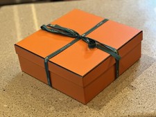 Hermes Paris 10  x10  x 3.75  Orange Brown Trim Cardboard Gift Box