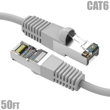 50FT Cat6 RJ45 Ethernet LAN Network SSTP Shielded Patch Cable Copper 26AWG Gray