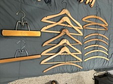 Lot 23 Vintage Wooden Clothes Hangers 2-Clamp Pant Skirt 11-Shirt 10-Outfit Suit