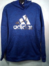 Adidas Climawarm Hoodie Men L Heather Blue Kangaroo Pocket Logo