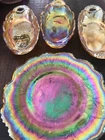 Carnival Vintage Jeannette Marigold Glass 3 Oval & One Large Dish Ruffled Edges
