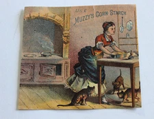 1880s  Muzzy's Corn Starch Recipes On Back Lady in  Kitchen