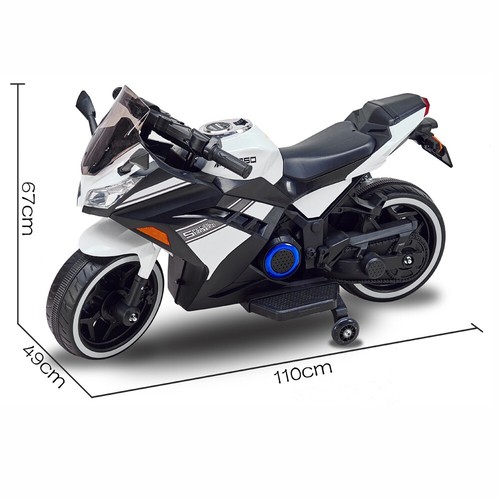 White 12V Kids Ride on Electric Motorcycle with Hand Throttle Race - POSHO - Picture 2 of 12