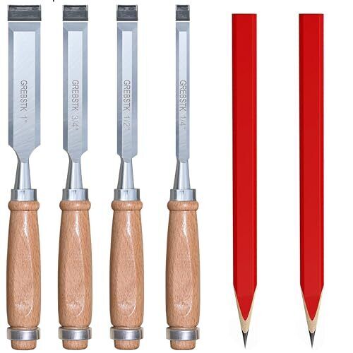 GREBSTK Professional Wood Chisel Set for Woodworking Sturdy Chrome Vanadium S... - Picture 1 of 9