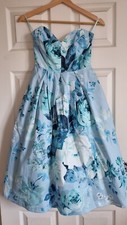 Asos Turquoise Blue Floral Net Lined Romantic Dress with pockets UK4