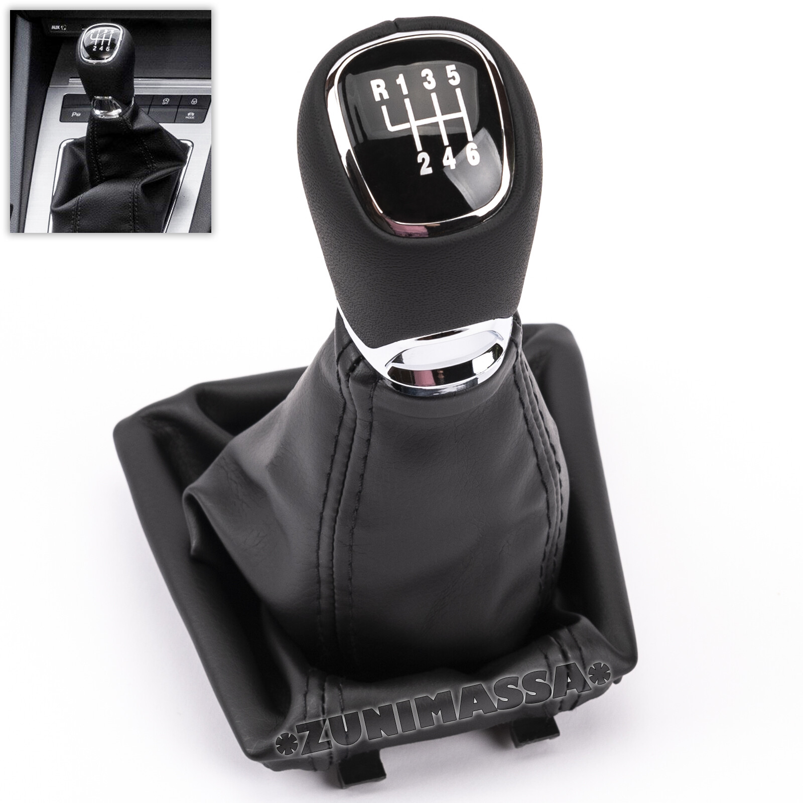 Pomo de vitesse 6 vitesses en cuir véritable ajustement précis Skoda Octavia III