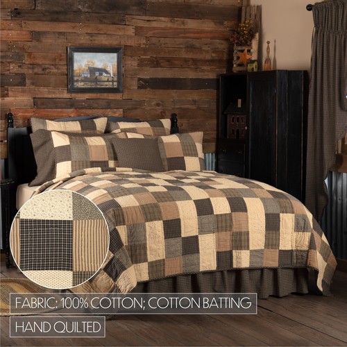 KETTLE GROVE Queen Patchwork Quilt 94x94 Black Brown Creme Country Primitive - Picture 7 of 9
