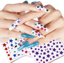 Black Gold Silver Pink Glitter Stars 3D Self-Adhesive Nail Art Stickers BLE NH21