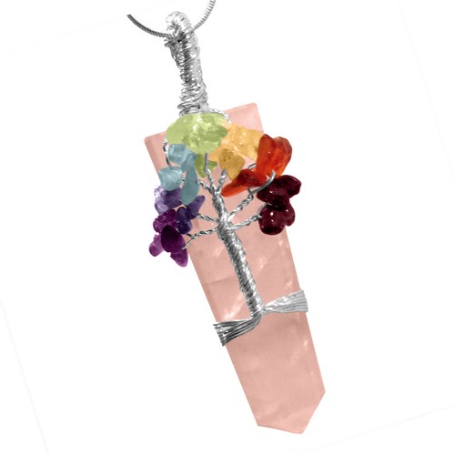 Collar de Vida Árbol de Cristal Árbol de Cristal Envoltura de Alambre Rosa Cuarzo Rosa Reiki Sanación - Imagen 11 de 11