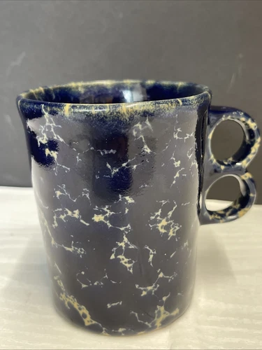 Bennington Potters Vermont 1340 Trigger Handle Mug – Blue Agate, Vintage Retired