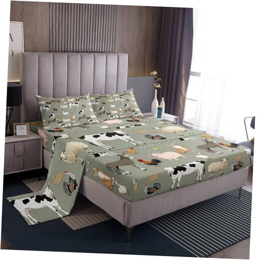 Cow Bed Sheets Cartoon Cat Dog Horse Sheet Set for Kids Boys Queen Multi 991-image