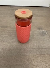 Ello Devon Glass Tumbler with Silicone Sleeve, 18 oz, Pink * missing straw*