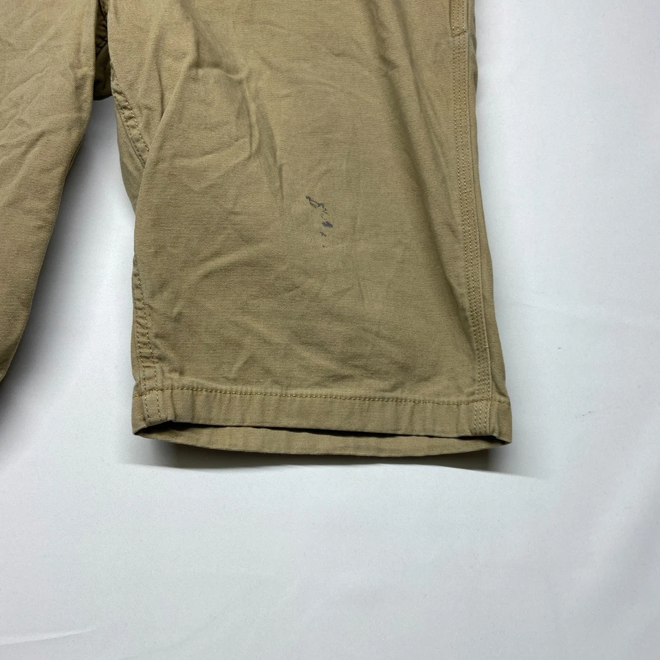 Bermuda de trabalho Carhartt masculina 36 cáqui frente plana ajuste relaxado zíper mosca bolsos com barra - Imagem 2 de 4