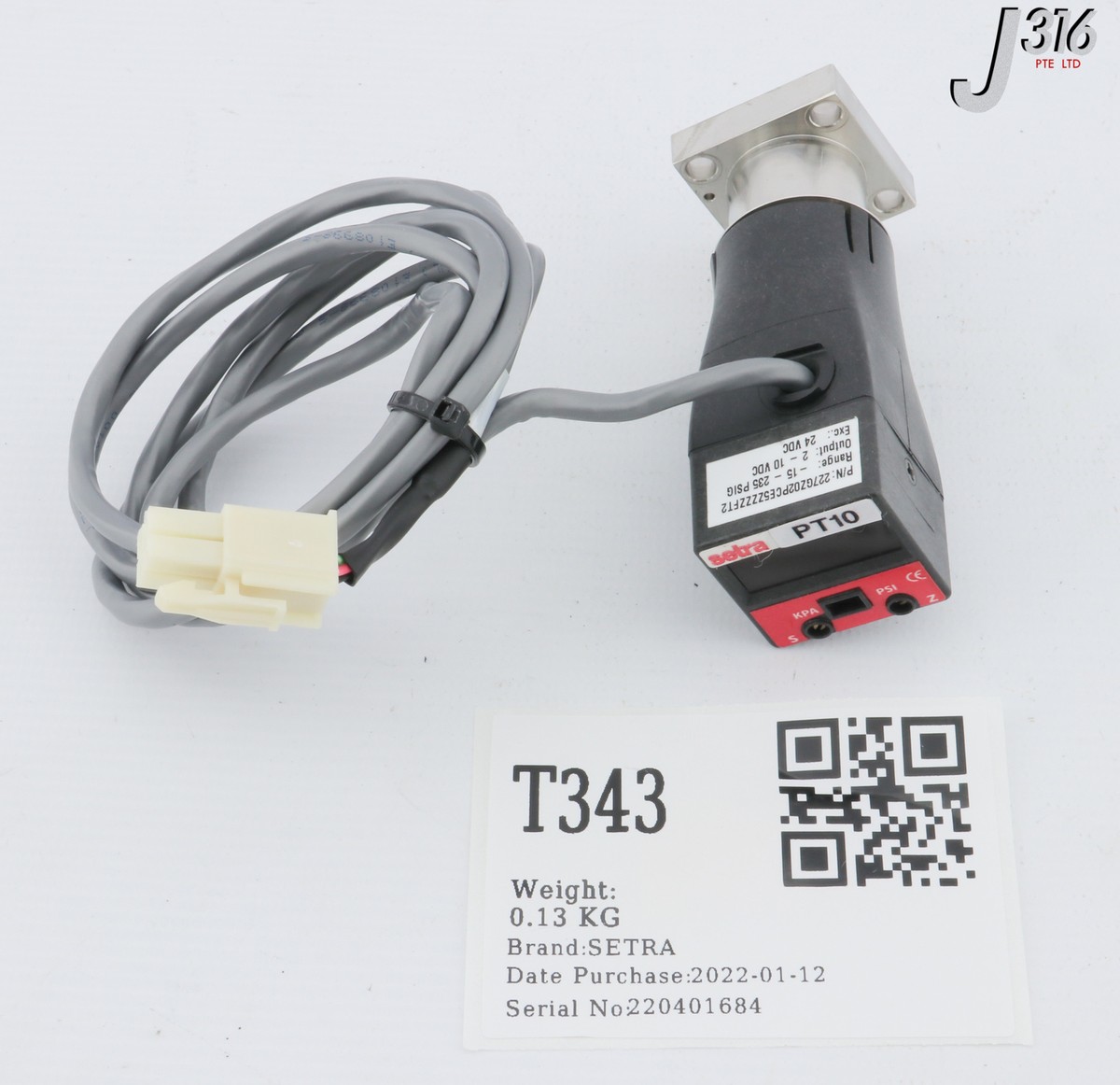 オーダー T343 SETRA PRESSURE TRANSDUCER, -15 - 235 PSIG 227GZ02PCE5ZZZZFT2