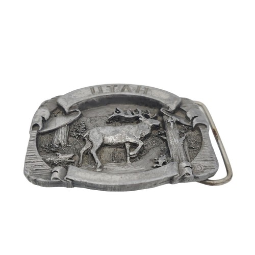 Pewter Utah Elk Deer Nature Belt Buckle 3" USA C+J Enterprises Hunter Outdoors - Picture 2 of 5