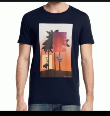 Hugo Boss Orange Temyo 3 Palm Tree Crew Neck T Shirt in Dark Navy 