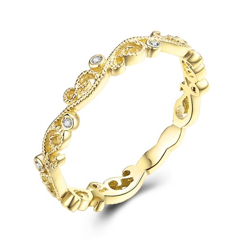 Round Single Cut Natural Diamonds Band Ring Solid 10K Yellow Gold Fine Jewelry - Picture 4 of 10