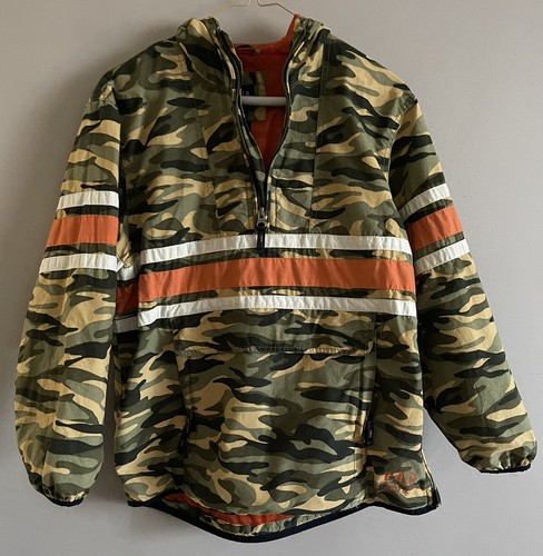 GAP KIDS CAMOUFLAGE SKI JACKET PARKA HOODIE Green Orange SIZE L (10) - Picture 3 of 8