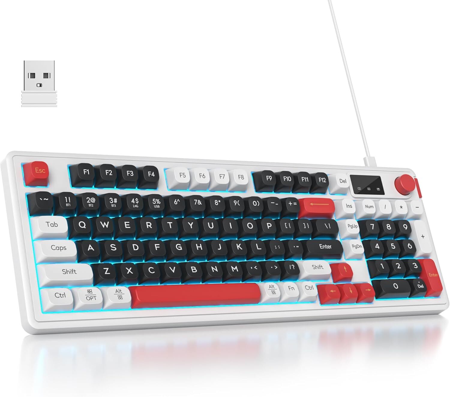 96% Gasket-Mounted Wireless Silent M Owpkeenthy 98-Key Gaming Keyboard with Knob
