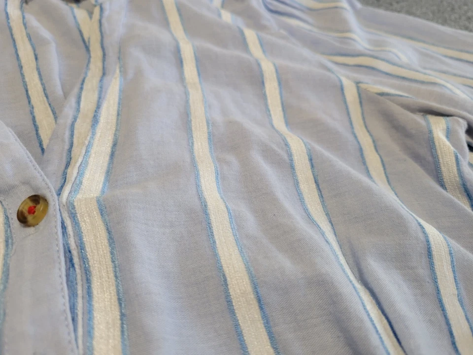 Top túnica Anthropologie Building 12 azul blanco a rayas camisa cintura corbata Foto 2 de 4