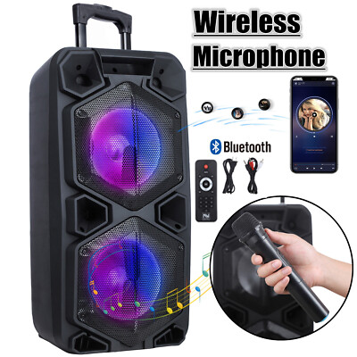 9000W Dual 10'' Rechargeable Bluetooth Speaker LED DJ PA Karaoke Party System+Mic